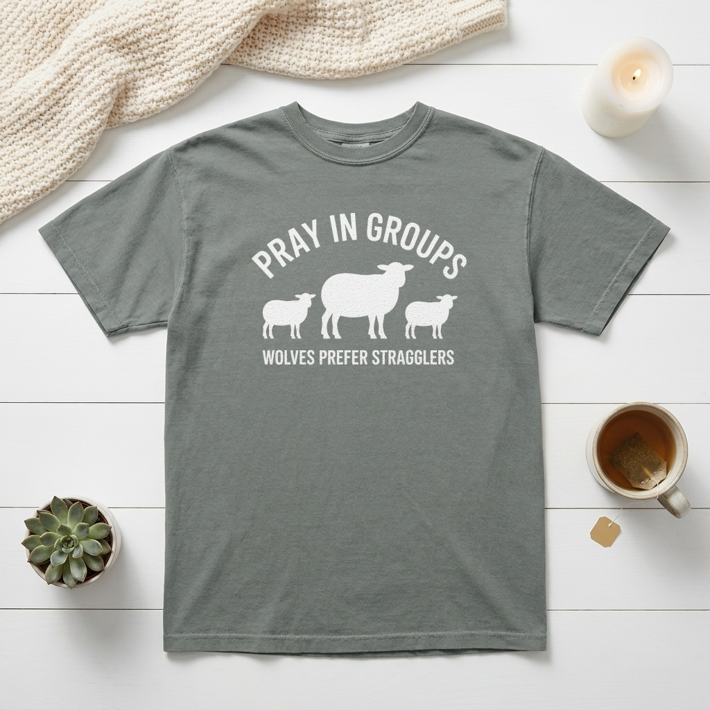 Pray In Groups Wolves Prefer Stragglers Christian Graphic Tee