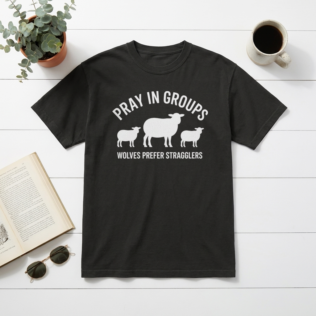 Pray In Groups Wolves Prefer Stragglers Christian Graphic Tee