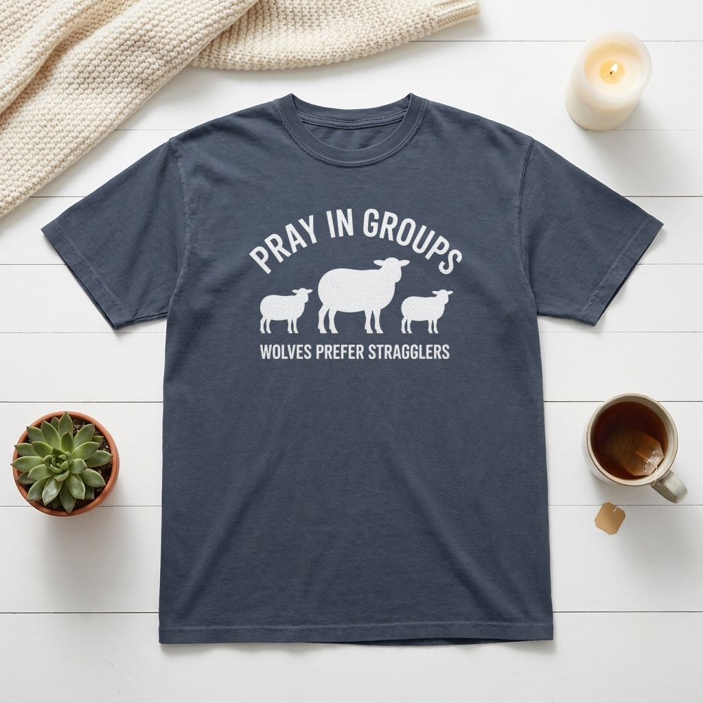 Pray In Groups Wolves Prefer Stragglers Christian Graphic Tee